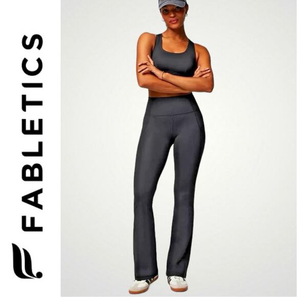 Fabletics NEW Oasis PureLuxe High Waisted Pocket Kick Flare Leggings Black Large - Picture 3 of 6